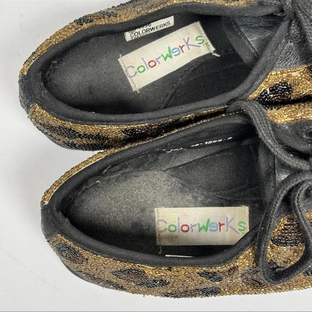 VTG 90s Retro 1996 Beaded Leopard Cheetah Print Shoes Sporty Hipster Sneakers 7M